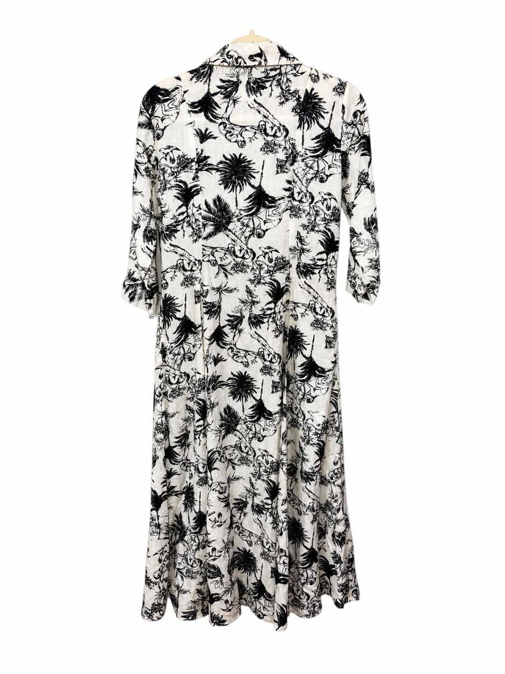 Joie Linen Blend Tropical Toile Shirt Dress XS Ivory Black Pockets Button Snap - Picture 2 of 12
